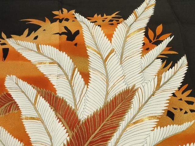 平和屋着物■豪華黒留袖　駒刺繍　草木文　シルエット　暈し染め　金彩　正絹　逸品　CABE7632ev