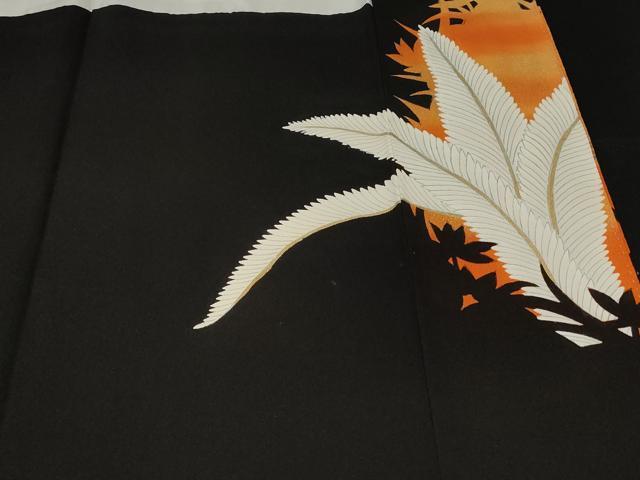 平和屋着物■豪華黒留袖　駒刺繍　草木文　シルエット　暈し染め　金彩　正絹　逸品　CABE7632ev