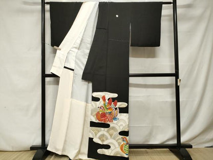 平和屋着物■豪華黒留袖 鴛鴦青海波文 金彩 正絹 逸品 CABE7633ev