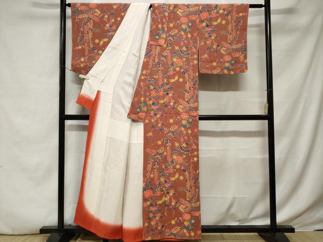 平和屋着物■上質な小紋　型染め　花蝶文　鬼しぼ縮緬　正絹　逸品　CABE7649ev