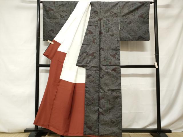 平和屋着物■本場大島紬 7マルキ 亀甲エ霞花文 正絹 逸品 CABE7680ev