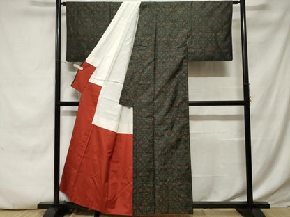 平和屋着物■本場大島紬 幾何学花文 正絹 逸品 CABE7689ev