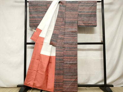 平和屋着物■上質な紬　横段文　正絹　逸品　CABE7697ev