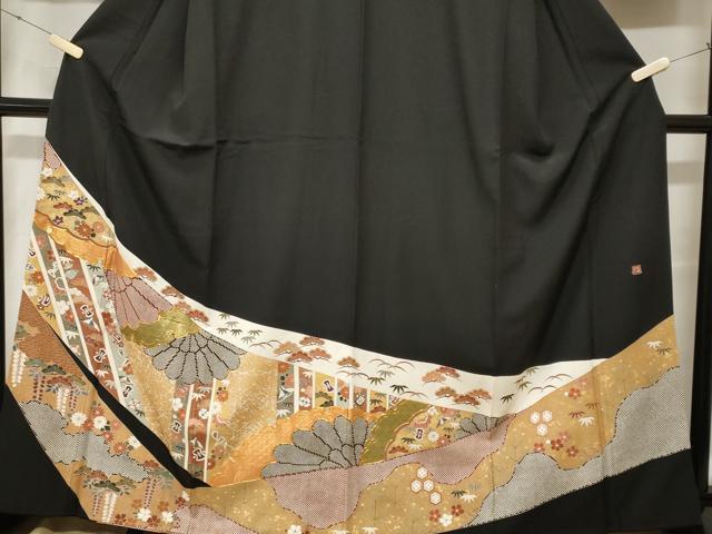平和屋着物●豪華黒留袖　友禅　作家物　草花文　正絹　逸品　DABB0749ud 平和屋着物○豪華黒留袖 友禅 作家物 草花文 正絹 逸品 DABB0749ud