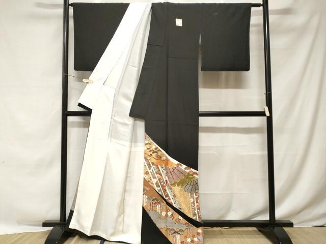 平和屋着物■豪華黒留袖　草花文　駒刺繍　雪輪松竹梅文　金彩　正絹　逸品　CABE7755ev