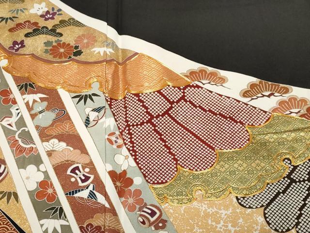 平和屋着物●豪華色留袖　駒刺繍　草花文　正絹　逸品　AABF6076ph 平和屋着物□豪華黒留袖 駒刺繍 鳳凰更紗花文 金彩 正絹 逸品