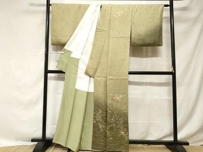 平和屋着物■中国三大刺繍 スワトウ刺繍 訪問着 地紙芝草花文 暈し染め 金銀彩 正絹 逸品 CABE7761ev