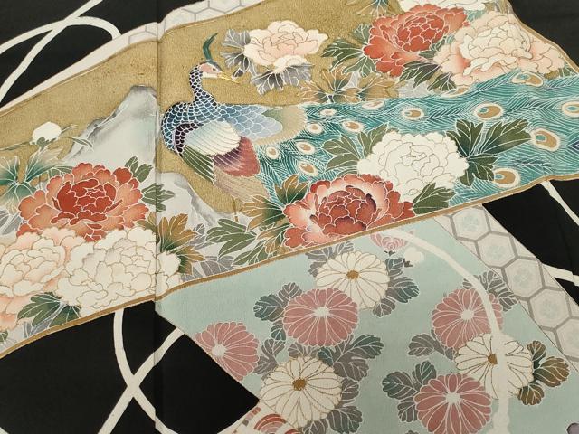 平和屋着物●豪華色留袖　吉祥花鳥文　金彩　正絹　逸品　AABG4621fy 平和屋着物○豪華色留袖 友禅 作家物 地紙花鳥文 暈し染め 金彩 三越