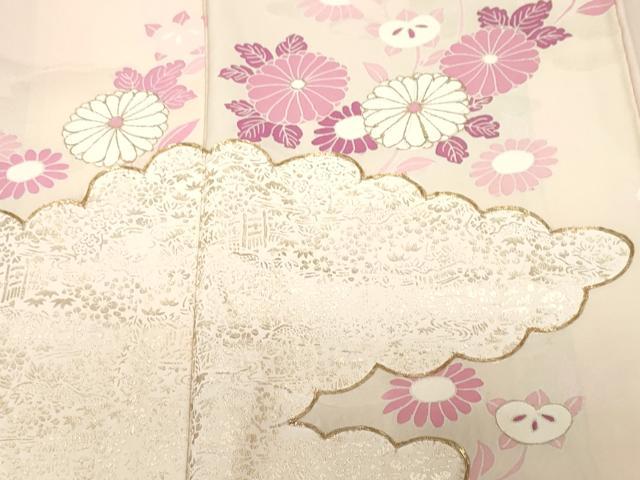 平和屋着物●訪問着　駒刺繍　雲取り花文　暈し染め　金彩　正絹　逸品　AABE5803fy 平和屋着物□訪問着 駒刺繍 雲取り舞花文 暈し染め 金彩