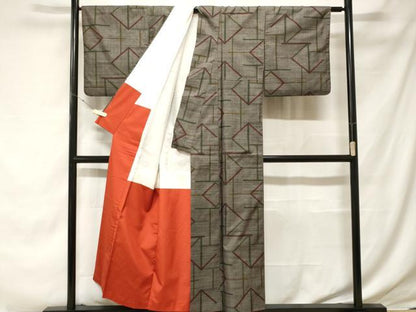 平和屋着物■本場大島紬　7マルキ　幾何学文　正絹　逸品　CABE7779ev