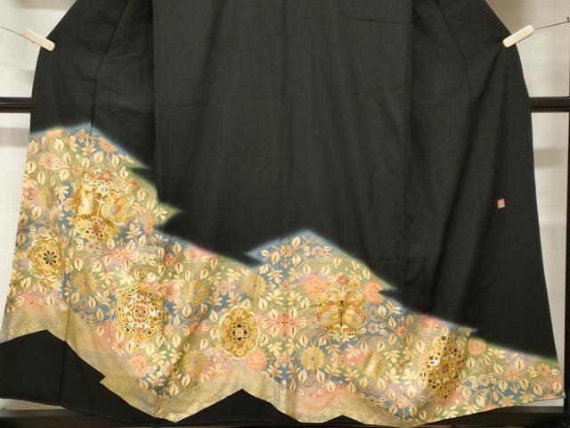 平和屋着物■豪華黒留袖　作家物　駒刺繍　向かい鳥正倉院花文　暈し染め　金彩　正絹　逸品　CABE7782ev