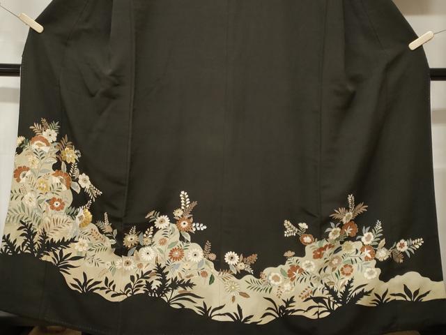 平和屋着物■豪華黒留袖　刺繍　枝花シルエット　金彩　正絹　逸品　CABE7785ev