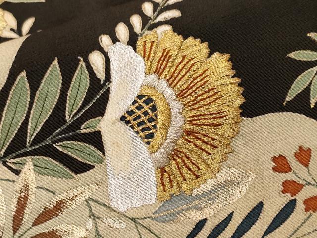 平和屋着物■豪華黒留袖　刺繍　枝花シルエット　金彩　正絹　逸品　CABE7785ev