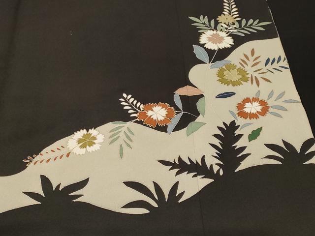 平和屋着物■豪華黒留袖　刺繍　枝花シルエット　金彩　正絹　逸品　CABE7785ev
