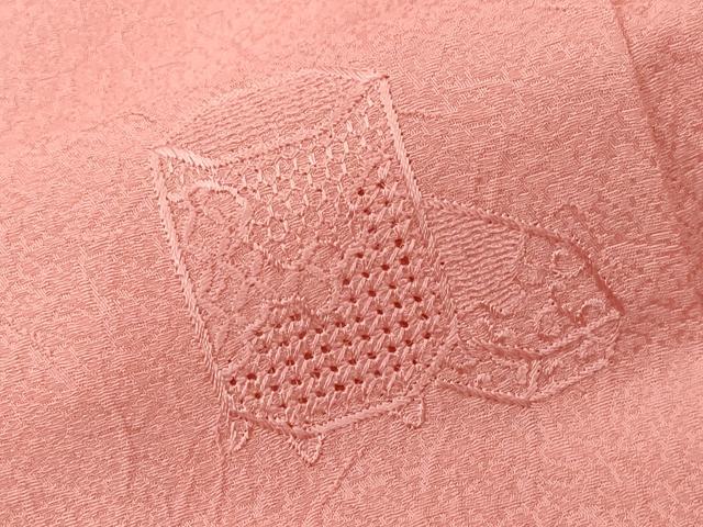 平和屋着物■中国三大刺繍　スワトウ刺繍　総刺繍　無地絵羽訪問着　貝桶花文　珊瑚色　正絹　逸品　CABE7786ev