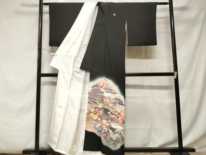 平和屋着物■豪華黒留袖　駒刺繍　御所解文　暈し染め　金彩　正絹　逸品　CABE7802ev