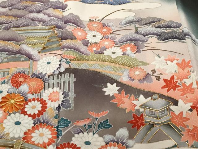平和屋着物●豪華黒留袖　駒刺繍　御所解花文　金彩　西武百貨店扱い　正絹　逸品　CABE7083ut 平和屋着物○豪華黒留袖 駒刺繍 御所解花文 金彩 西武百貨店扱い 正絹