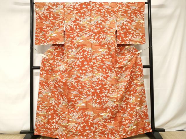 平和屋着物■上質な小紋　松竹梅風景文　金彩　正絹　逸品　未使用　CABE7809ev