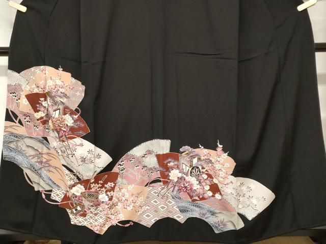 平和屋着物■豪華黒留袖　駒刺繍　貝桶花文　地紙重ね御所車花文　金彩　正絹　逸品　CABE7819ev