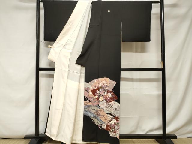 平和屋着物■豪華黒留袖　駒刺繍　貝桶花文　地紙重ね御所車花文　金彩　正絹　逸品　CABE7819ev