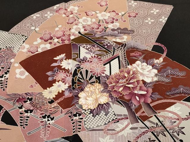 平和屋着物■豪華黒留袖　駒刺繍　貝桶花文　地紙重ね御所車花文　金彩　正絹　逸品　CABE7819ev