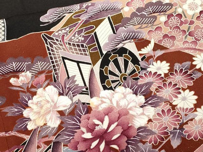 平和屋着物■豪華黒留袖　駒刺繍　貝桶花文　地紙重ね御所車花文　金彩　正絹　逸品　CABE7819ev