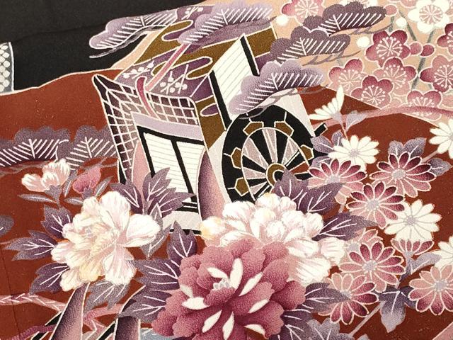 平和屋着物■豪華黒留袖　駒刺繍　貝桶花文　地紙重ね御所車花文　金彩　正絹　逸品　CABE7819ev