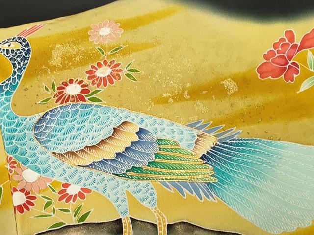 平和屋着物■豪華黒留袖　駒刺繍　立波孔雀花文　暈し染め　金彩　正絹　逸品　CABE7822ev