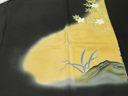 平和屋着物■豪華黒留袖　駒刺繍　立波孔雀花文　暈し染め　金彩　正絹　逸品　CABE7822ev