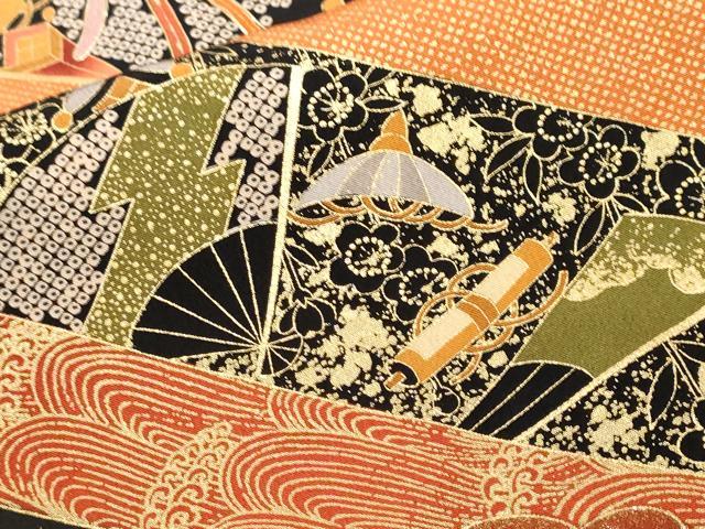平和屋着物■豪華黒留袖　駒刺繍　鳳凰宝尽くし扇面花文　暈し染め　金彩　正絹　逸品　CABE7823ev
