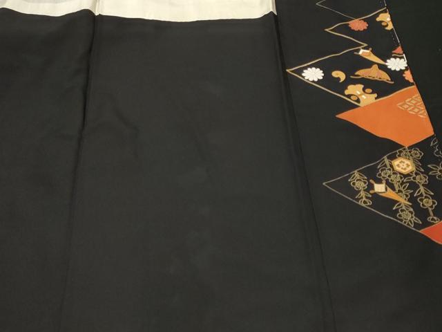 平和屋着物■豪華黒留袖　駒刺繍　鳳凰宝尽くし扇面花文　暈し染め　金彩　正絹　逸品　CABE7823ev