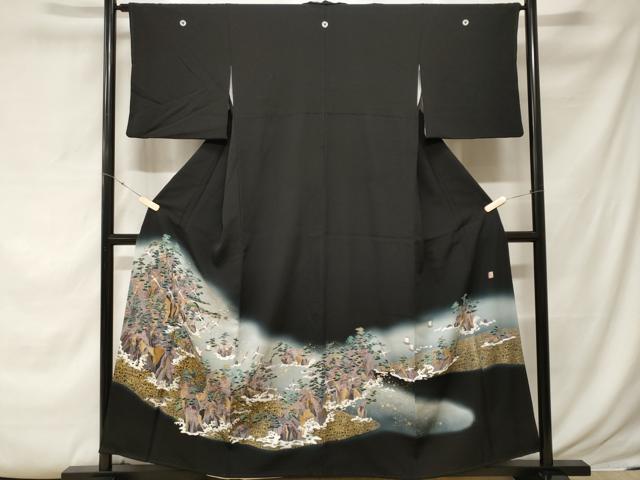 平和屋着物■豪華黒留袖　作家物　寿光織　立波舟舞鳥文　暈し染め　金彩　正絹　逸品　CABE7838ev