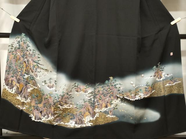 平和屋着物■豪華黒留袖　作家物　寿光織　立波舟舞鳥文　暈し染め　金彩　正絹　逸品　CABE7838ev