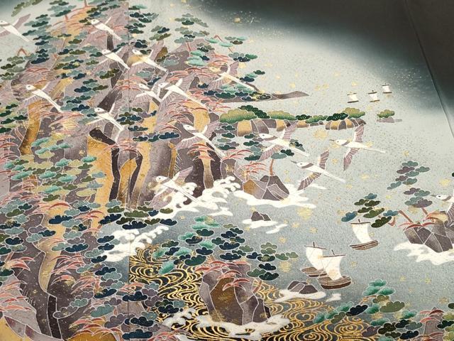 平和屋着物■豪華黒留袖　作家物　寿光織　立波舟舞鳥文　暈し染め　金彩　正絹　逸品　CABE7838ev