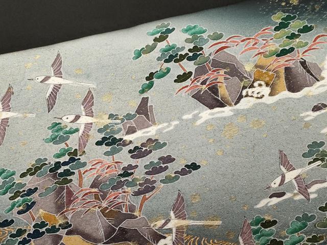 平和屋着物■豪華黒留袖　作家物　寿光織　立波舟舞鳥文　暈し染め　金彩　正絹　逸品　CABE7838ev