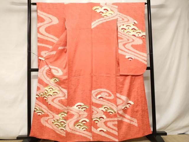 平和屋着物■訪問着　駒刺繍　絞り　青海波文　金彩　正絹　逸品　CABE7847ev