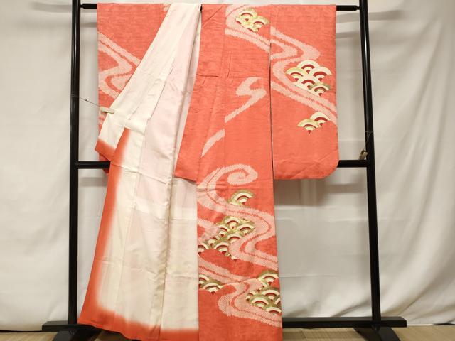 平和屋着物■訪問着　駒刺繍　絞り　青海波文　金彩　正絹　逸品　CABE7847ev