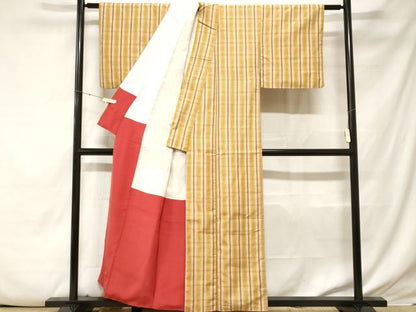 平和屋着物■本場縞大島紬　格子柄　正絹　逸品　CABE7855ev