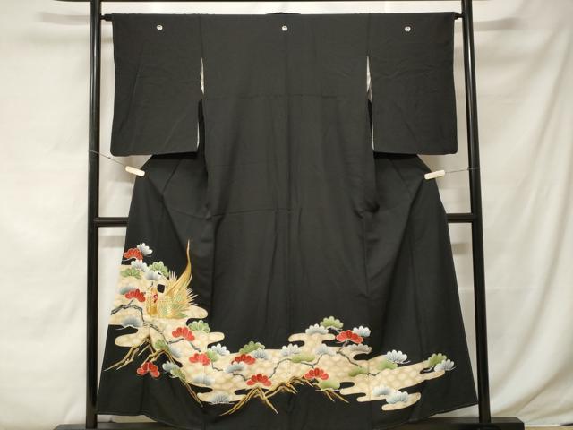 平和屋着物■豪華黒留袖 刺繍 エ霞尾長鳥枝松文 金彩 正絹 逸品 CABE7858ev