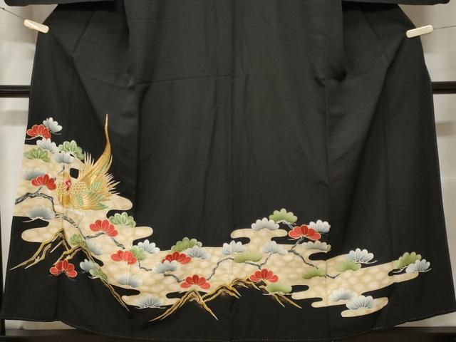平和屋着物■豪華黒留袖 刺繍 エ霞尾長鳥枝松文 金彩 正絹 逸品 CABE7858ev