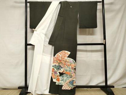 平和屋着物■豪華黒留袖　作家物　刺繍　尾長鳥　鴛鴦　地紙花文　暈し染め　金彩　正絹　逸品　CABE7863ev