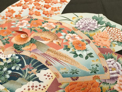 平和屋着物■豪華黒留袖　作家物　刺繍　尾長鳥　鴛鴦　地紙花文　暈し染め　金彩　正絹　逸品　CABE7863ev
