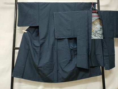 平和屋着物■男性 紬 アンサンブル 鉄紺色 正絹 逸品 CABE7867ev