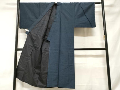 平和屋着物■男性 紬 アンサンブル 鉄紺色 正絹 逸品 CABE7867ev