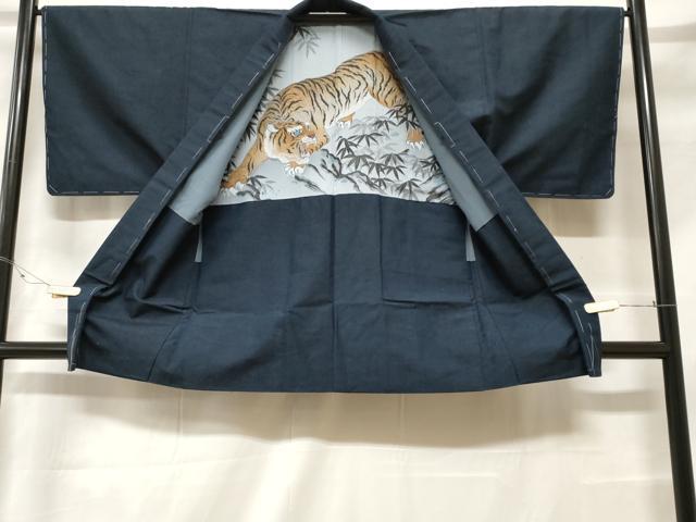 平和屋着物■男性 紬 アンサンブル 鉄紺色 正絹 逸品 CABE7867ev