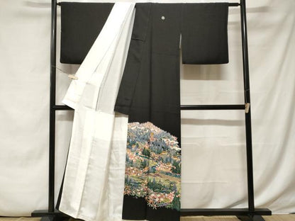 平和屋着物■豪華黒留袖 友禅 作家物 雀 風景文 正絹 逸品 CABE7871ev