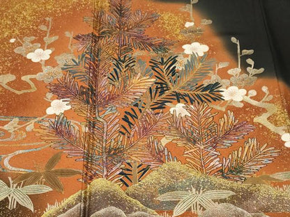 平和屋着物■豪華黒留袖 作家物 飛鶴松竹梅 暈し染め 金彩 正絹 逸品 CABE7876ev