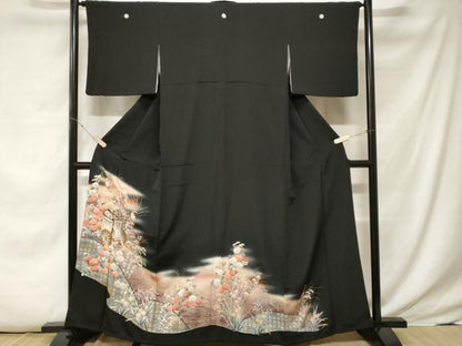 平和屋着物■豪華黒留袖 立波御所車花文 暈し染め 金彩 正絹 逸品 CABE7877ev