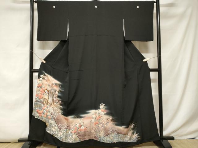 平和屋着物■豪華黒留袖 立波御所車花文 暈し染め 金彩 正絹 逸品 CABE7877ev