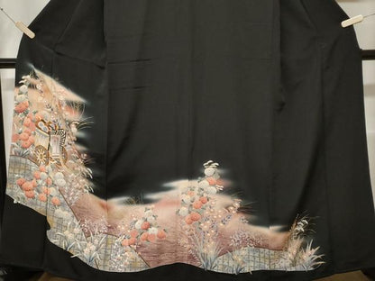 平和屋着物■豪華黒留袖 立波御所車花文 暈し染め 金彩 正絹 逸品 CABE7877ev